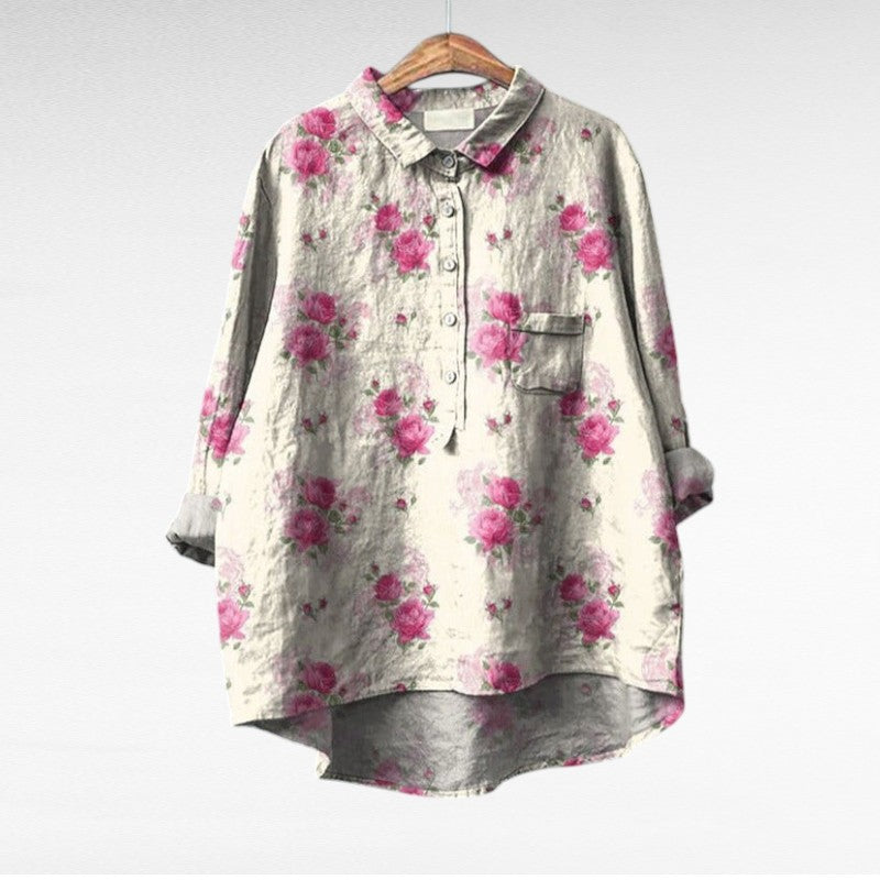 Retro Style Floral Print Blouse for Women