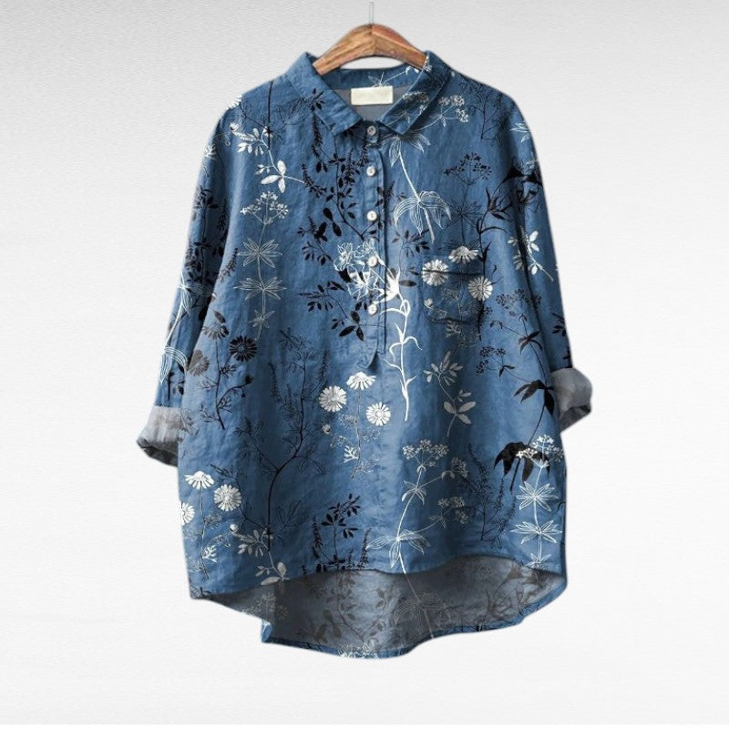 Retro Style Floral Print Blouse for Women