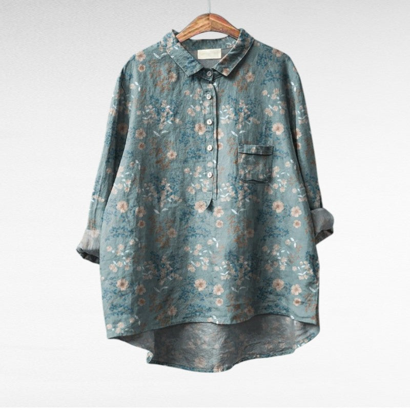 Retro Style Floral Print Blouse for Women