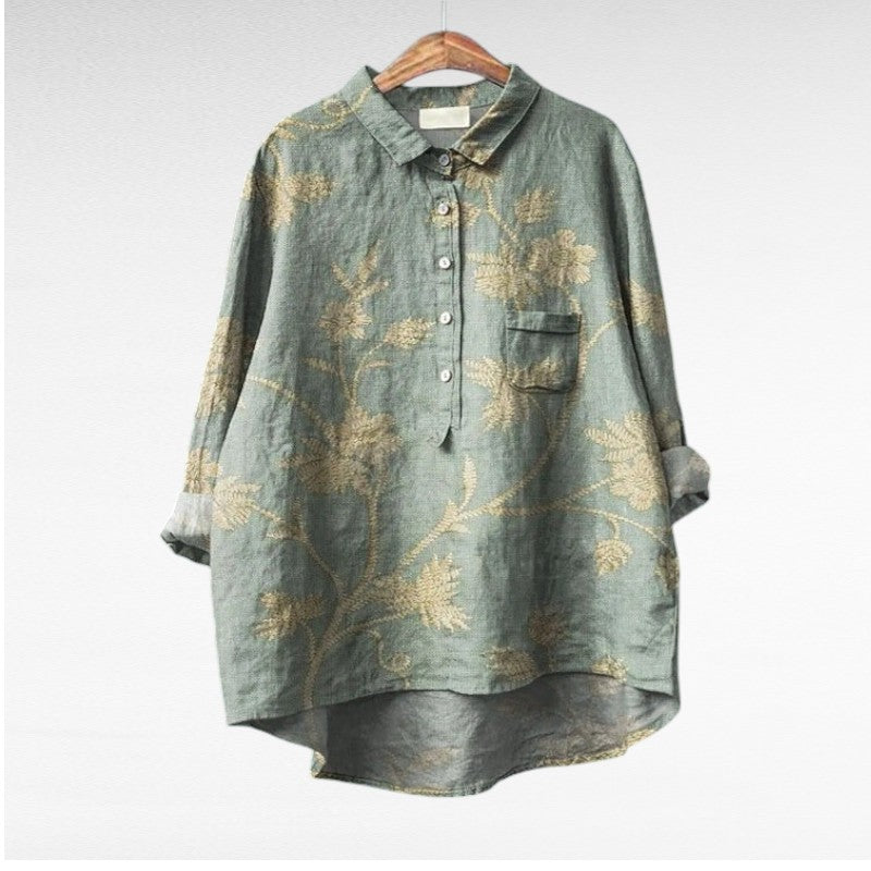 Retro Style Floral Print Blouse for Women