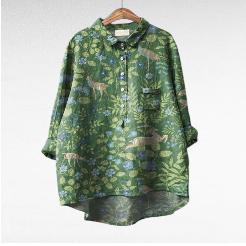 Retro Style Floral Print Blouse for Women