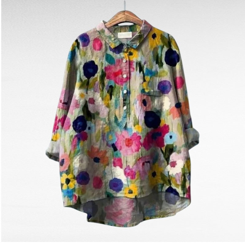 Retro Style Floral Print Blouse for Women