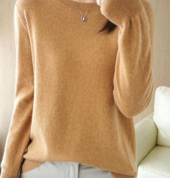 Long Sleeve Crew Neck Knit Pullover Sweater for Women