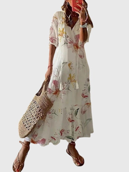 Vestido Largo Estampado V-Cuello para Mujer