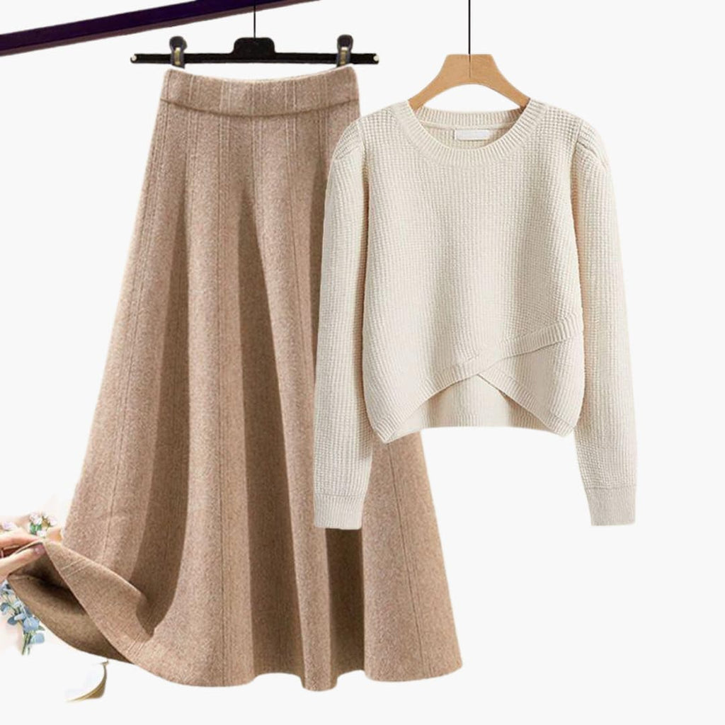 Conjunto de Dos Piezas con Suéter Corto y Falda A Line para Mujer
