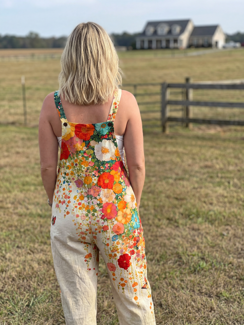 Floral Wide Leg Overalls for Women