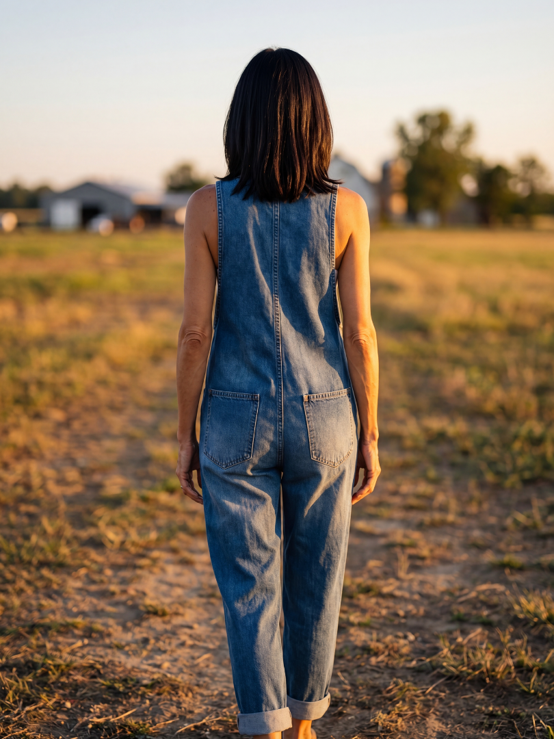 Button Front Denim Overalls for Women