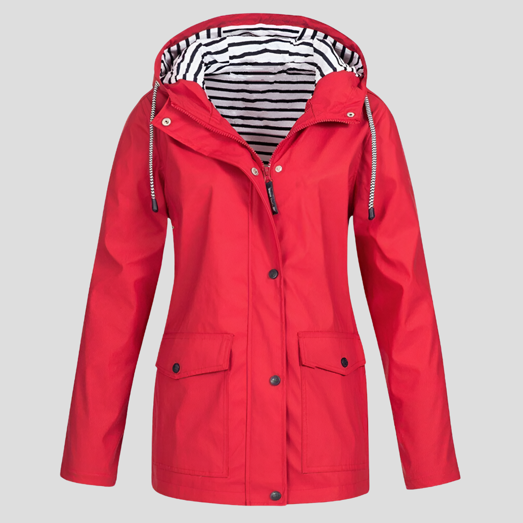 Hooded Zip Up Jacket with Snap Front and Flap Pockets for Women Rojo