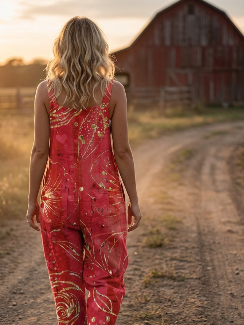 Overalls with Abstract Metallic Print for Women