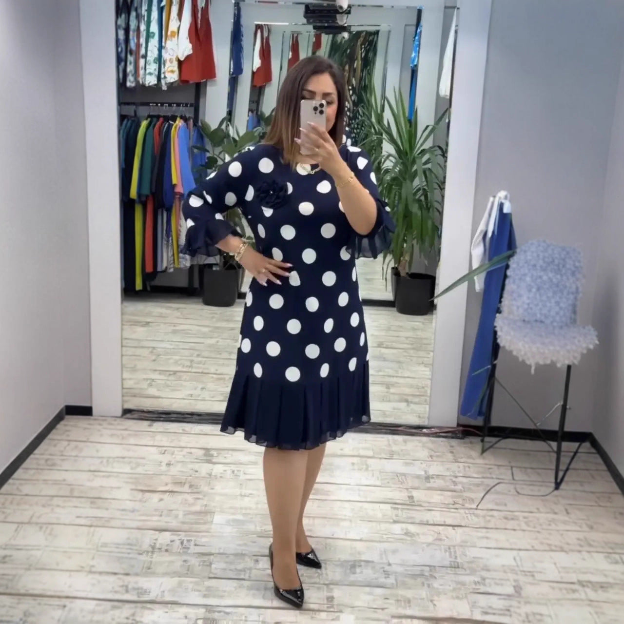 Vestido plisado con lunares para Mujer