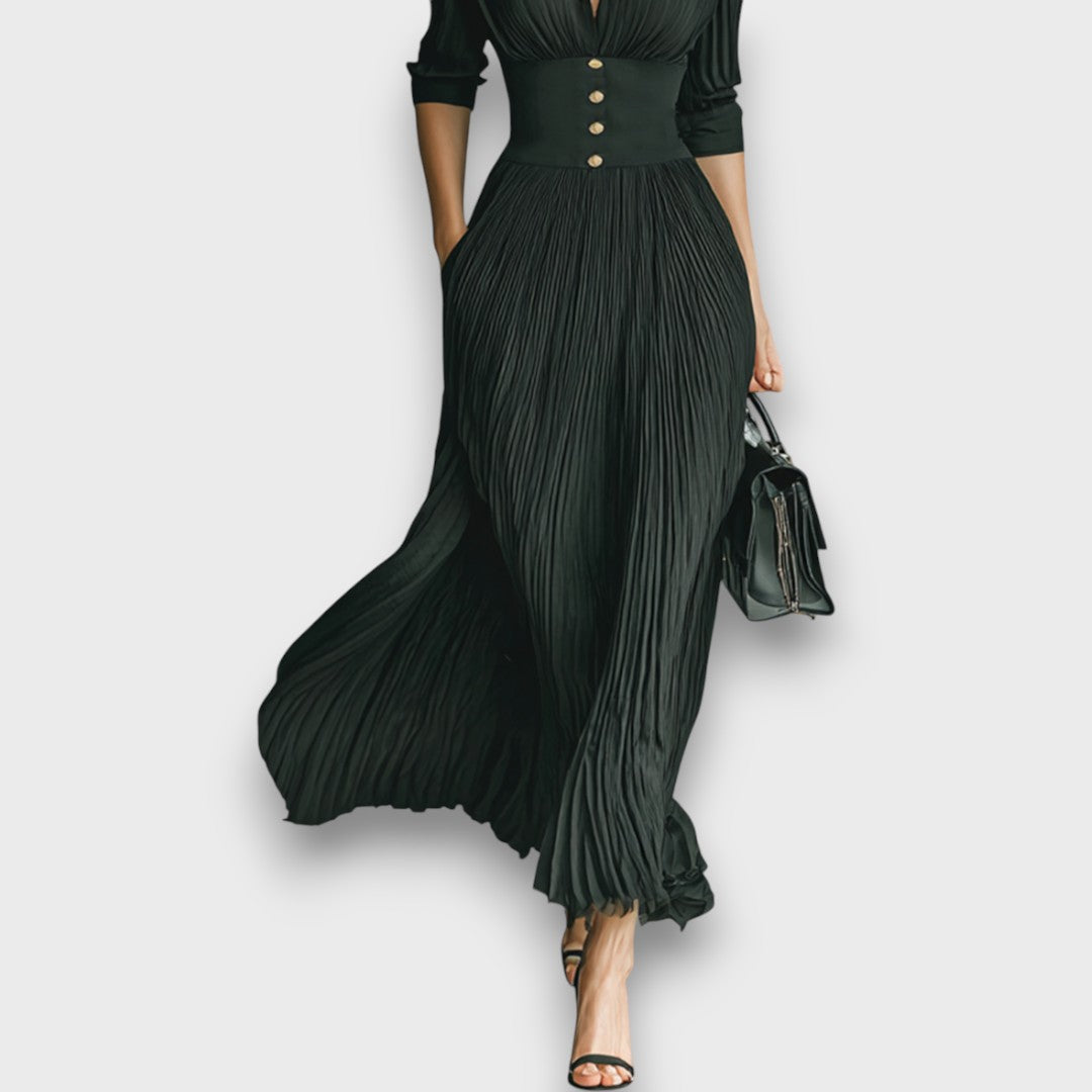 Long Sleeve Pleated Maxi Dress for Women