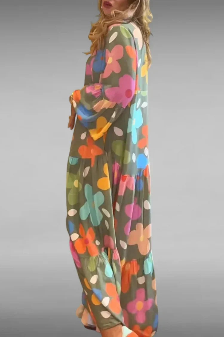 Vestido Maxi Estampado con Mangas Largas para Mujer