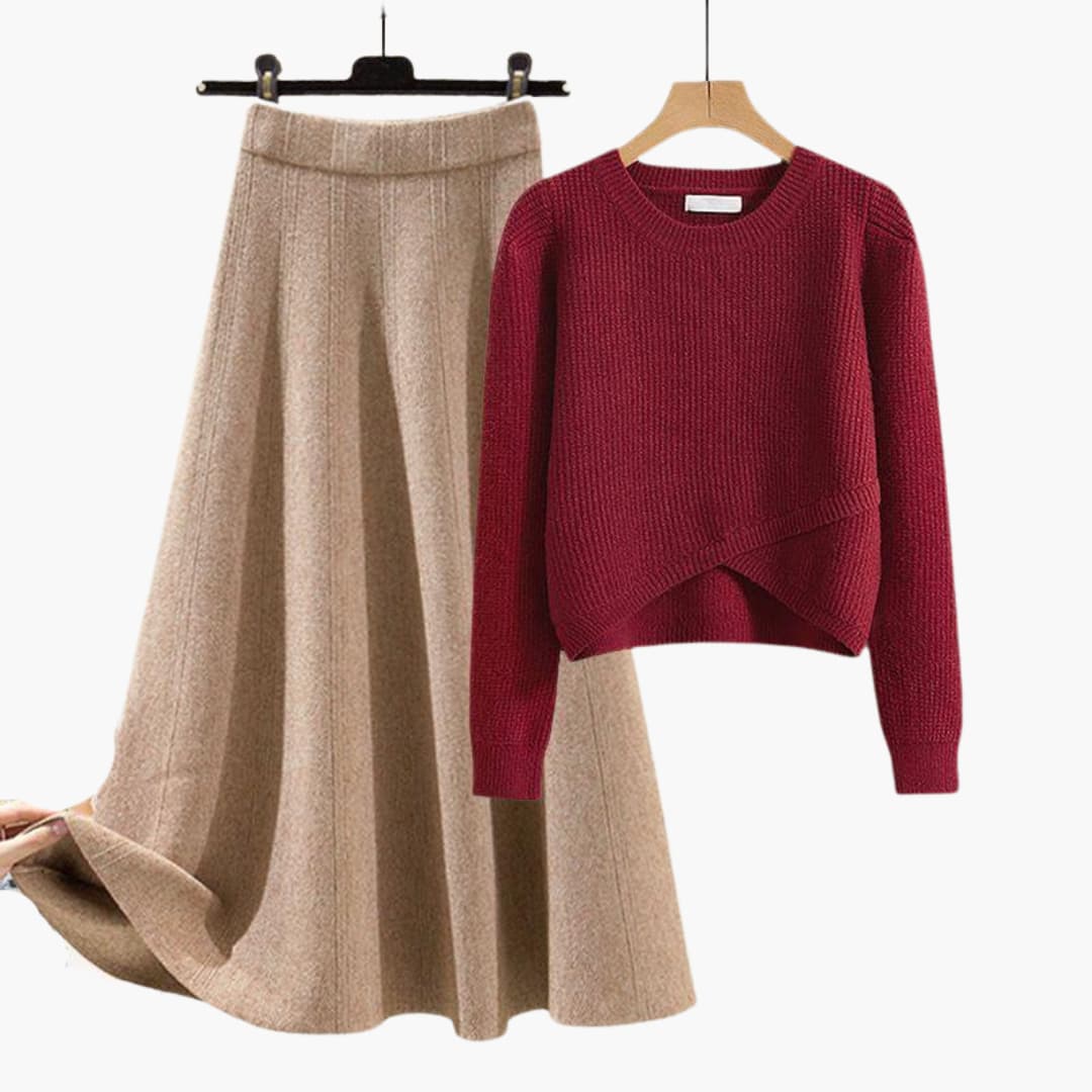Conjunto de Dos Piezas con Suéter Corto y Falda A Line para Mujer