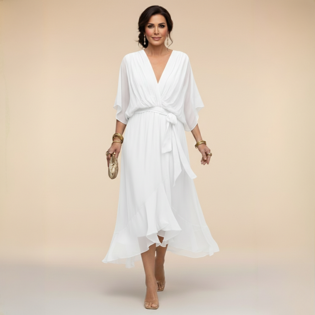 Vestido Largo con Lazo y Mangas Murciélago para Mujer