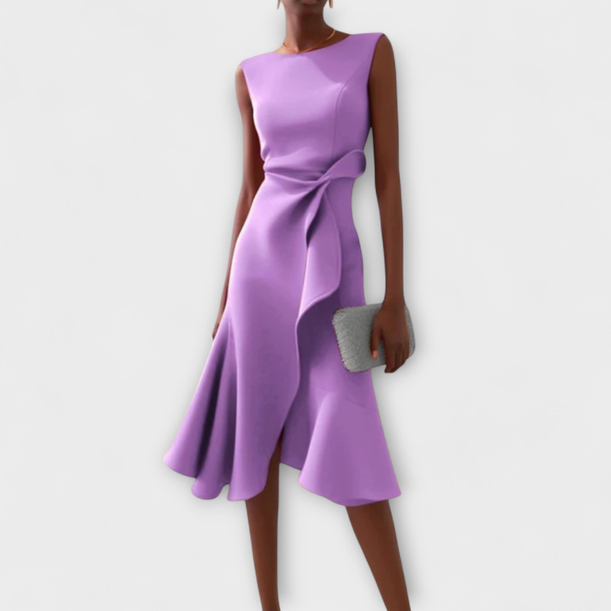 Vestido Midi Drapeado Asimétrico para Mujer