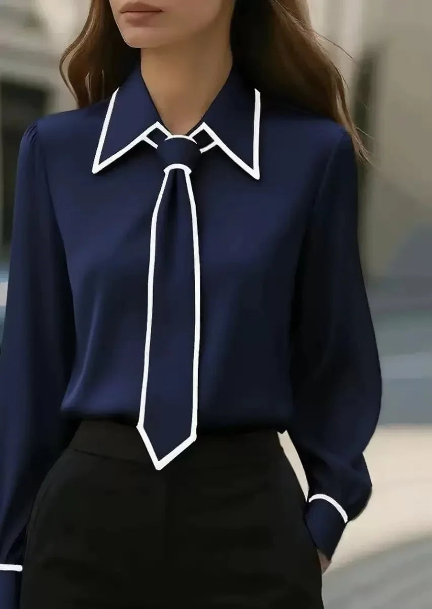 Contrast V-Neck Blouse for Women