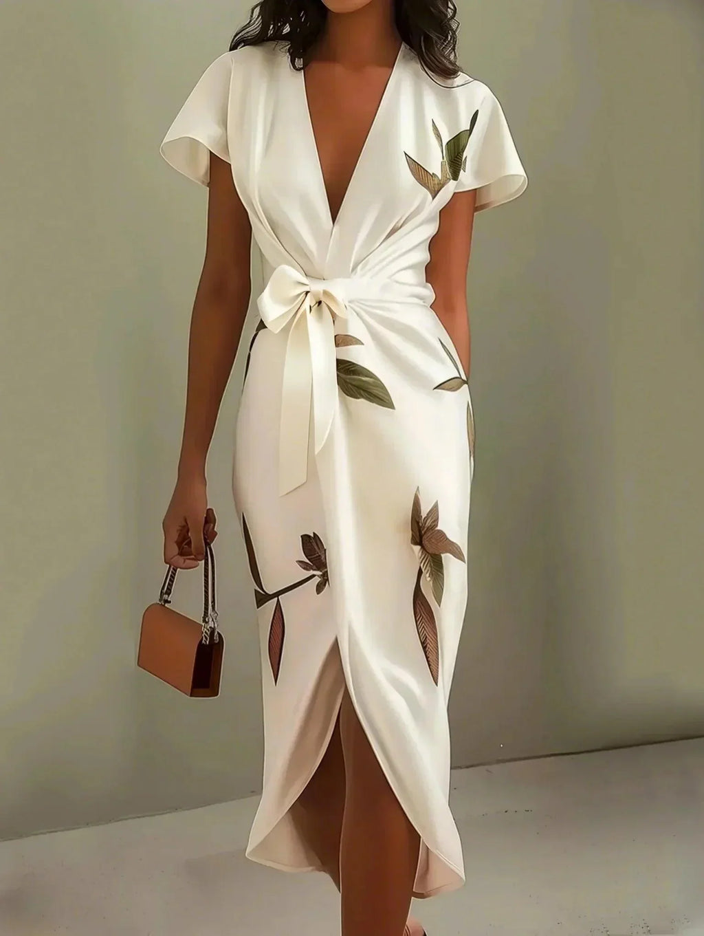 Women's Leaf Print Wrap Dress | Perfect for Going Out