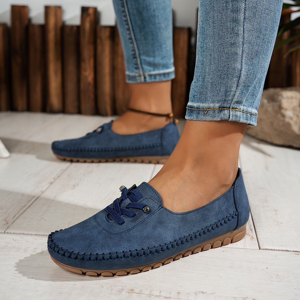 Mocasines de Punta Redonda y Tacón Bajo para Mujer