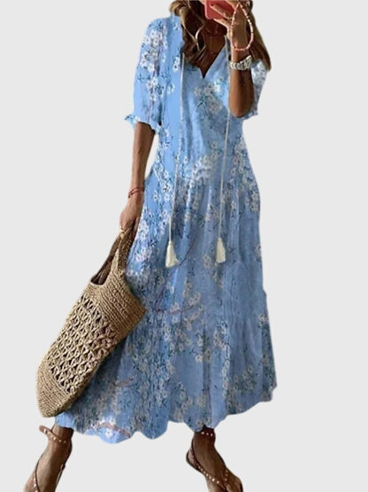 Vestido Largo Estampado V-Cuello para Mujer