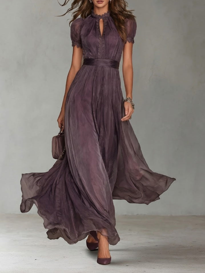 Vestido Largo con Scollo a Goccia y Encaje para Mujer