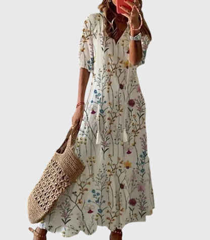 Vestido Largo Estampado V-Cuello para Mujer
