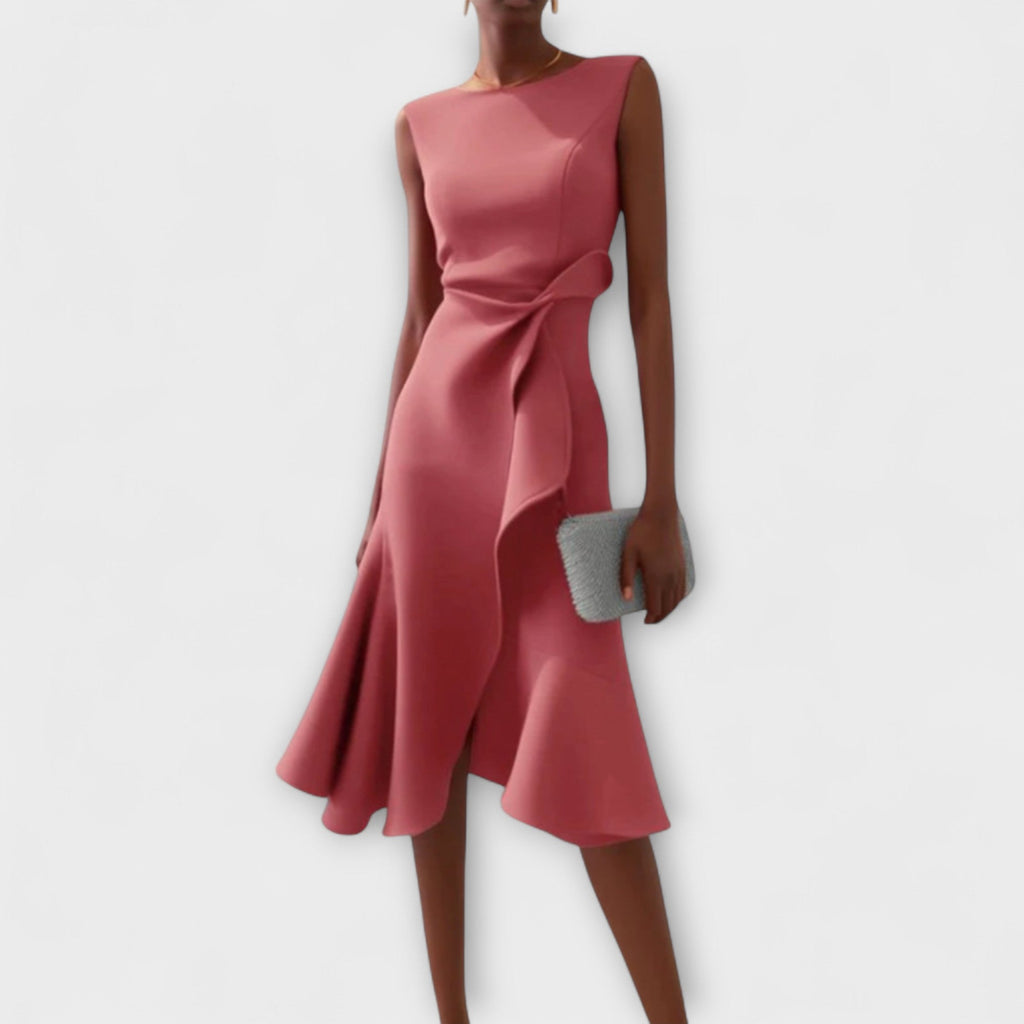Vestido Midi Drapeado Asimétrico para Mujer