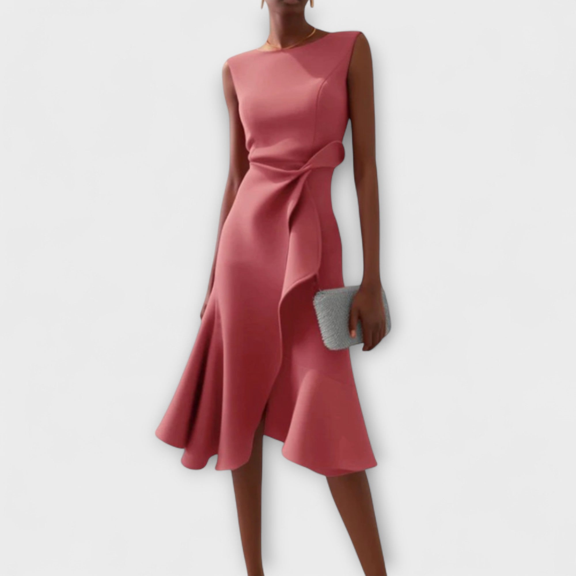 Vestido Midi Drapeado Asimétrico para Mujer