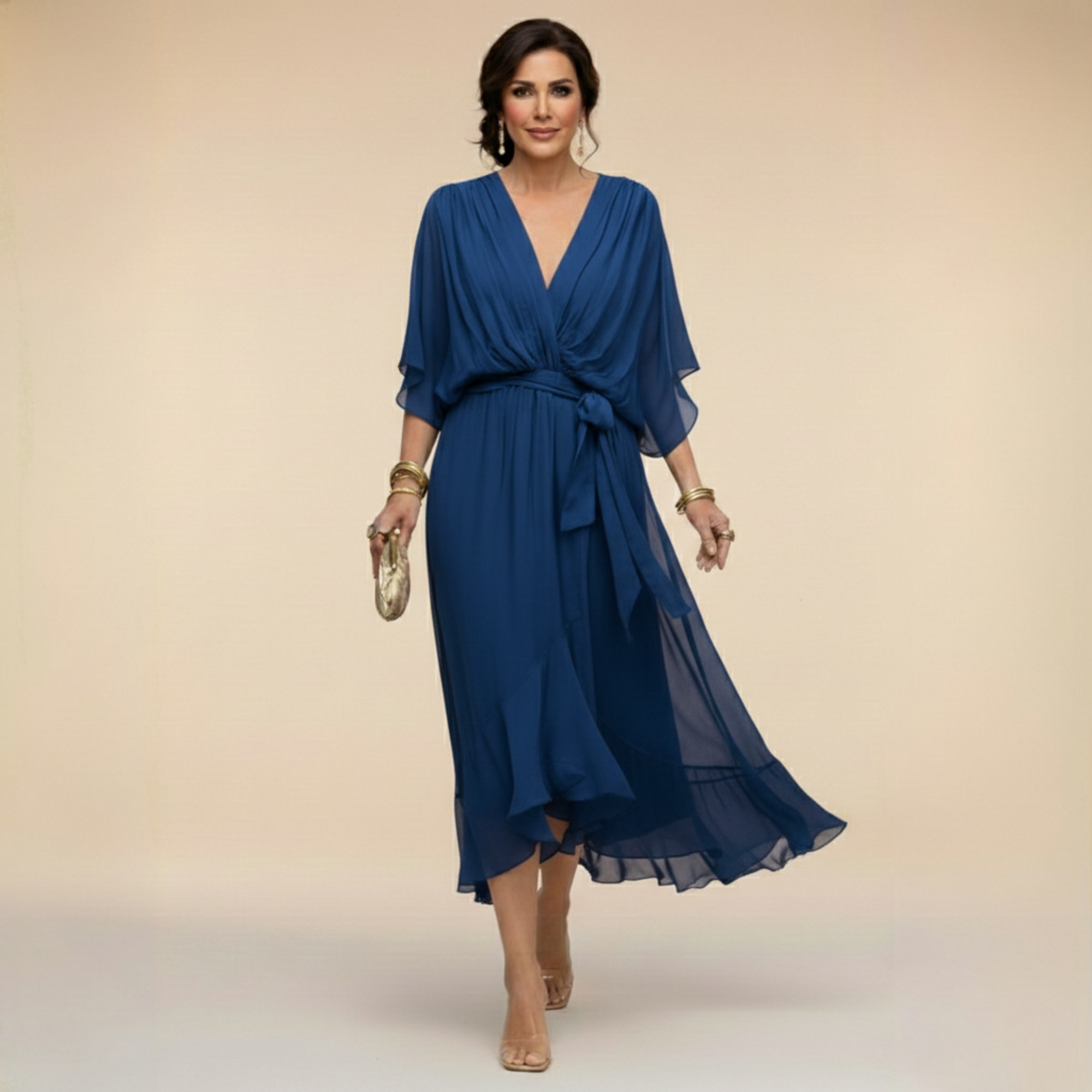 Vestido Largo con Lazo de Chifón para Mujer