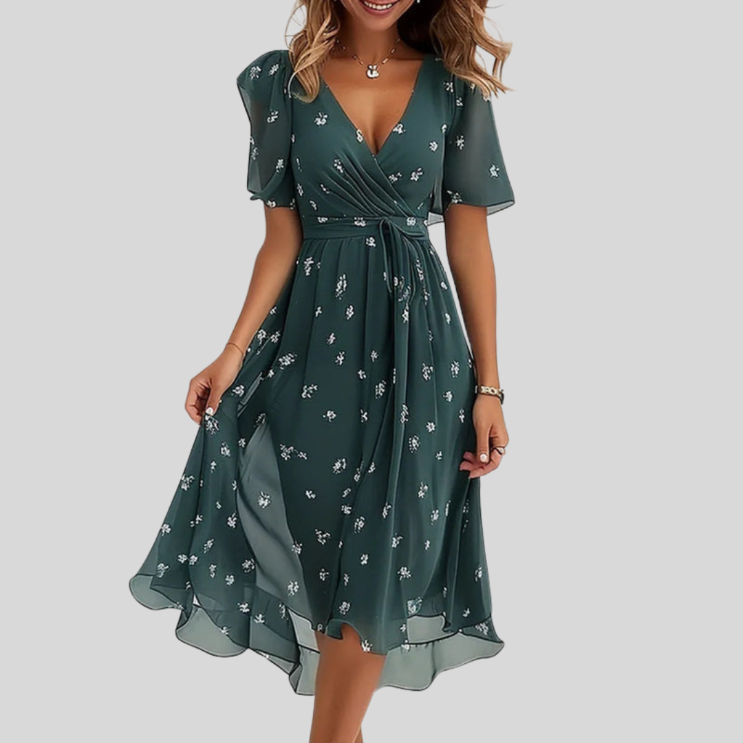 Vestido Estampado Floral con Escote en V para Mujer
