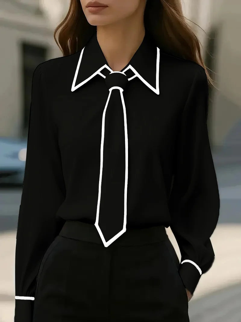 Blusa de Contraste con Cuello V para Mujer