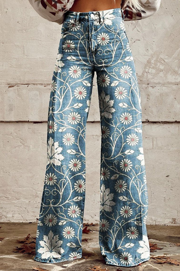 Pantalón Casual Estampado de Pierna Ancha para Mujer