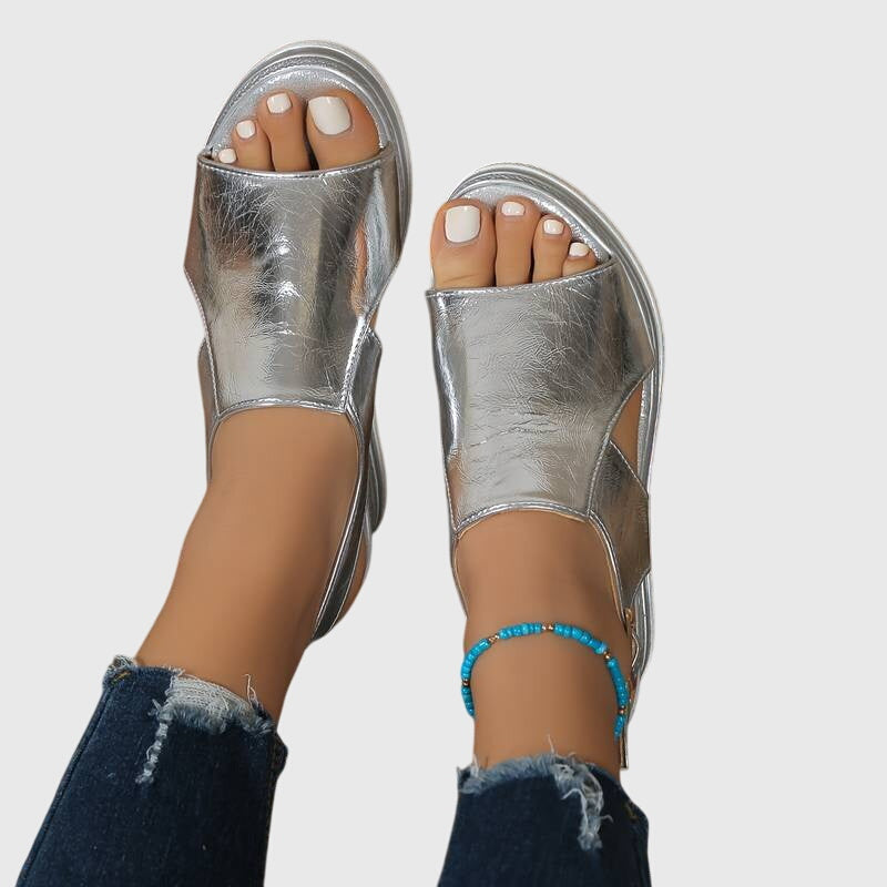 Sandalias de Cuña con Hebilla y Punta Abierta para Mujer
