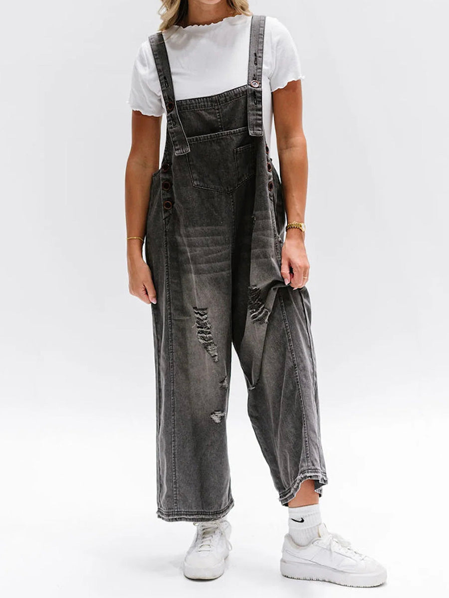 Vintage Wide Leg Denim Overalls for Women