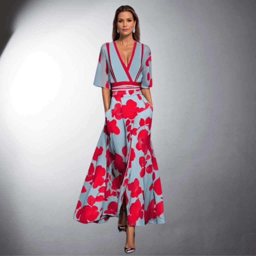 Vestido Elegante con Estampado y Cuello en V para Mujer