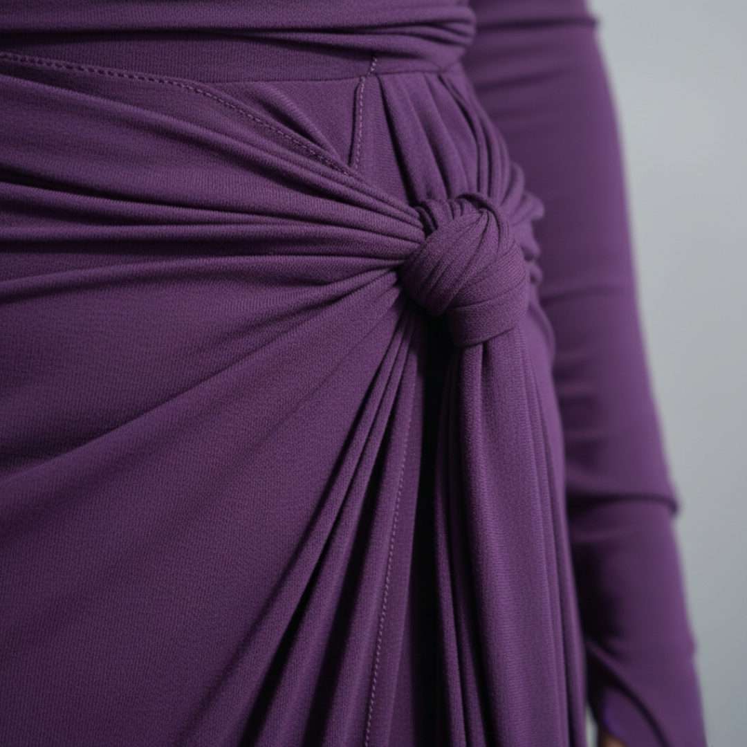 Vestido Maxi Fluido de Manga Larga con Cintura Ajustable para Mujer