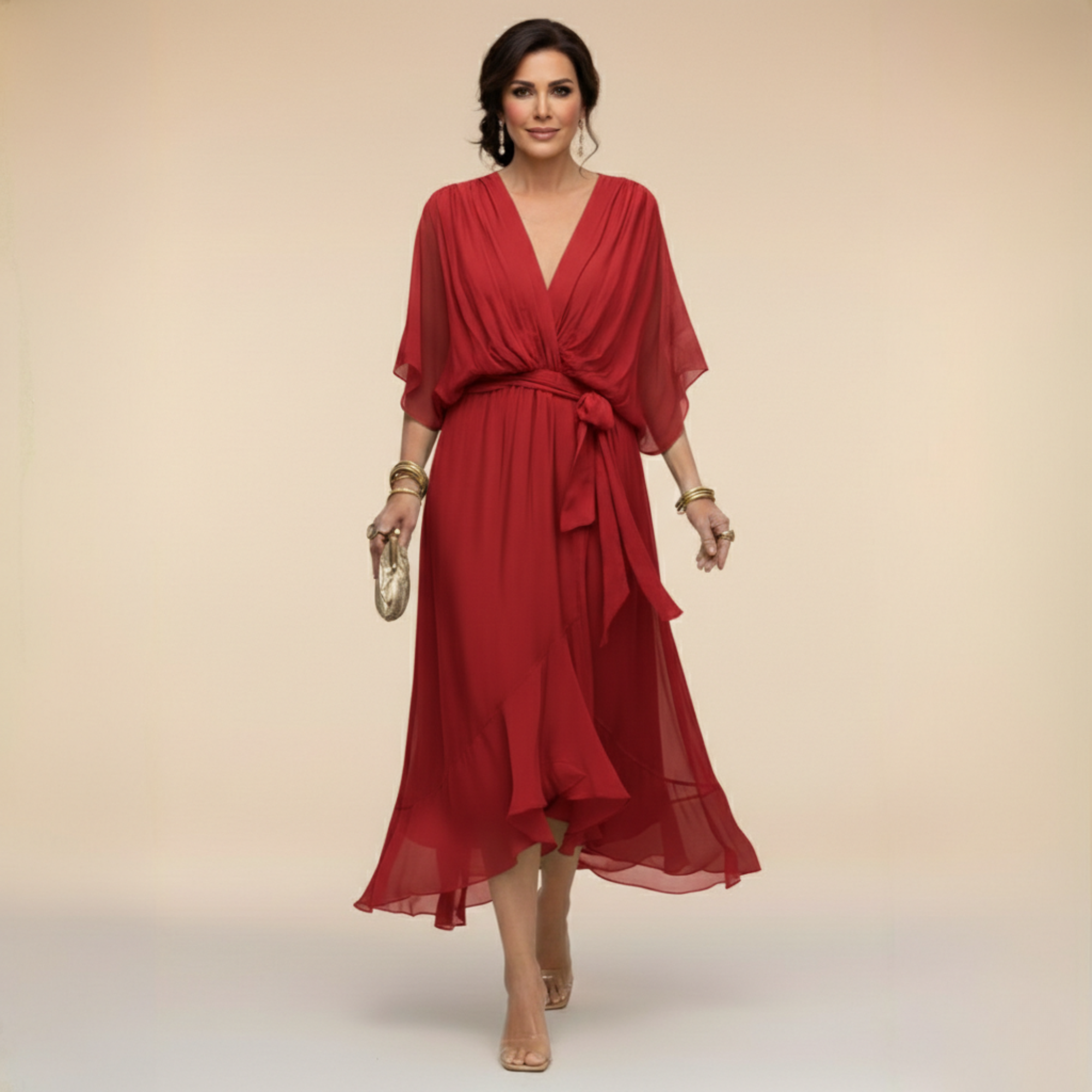 Vestido Largo con Lazo de Chifón para Mujer