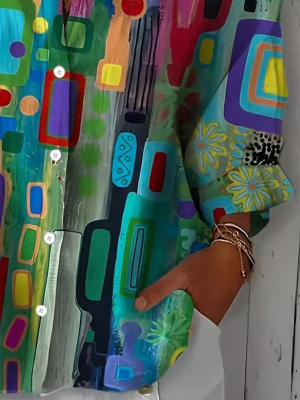 Camisa de Manga Larga para Mujeres con Estampado Geométrico Integral