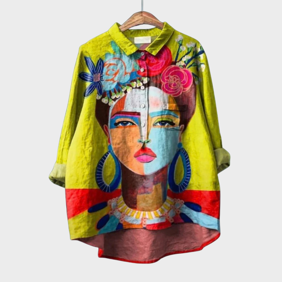 Blouse with square neckline and printed design for women