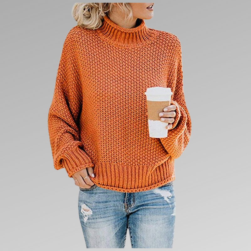 Oversized Waffle Knit Mock Neck Sweater with Batwing Sleeves for Women