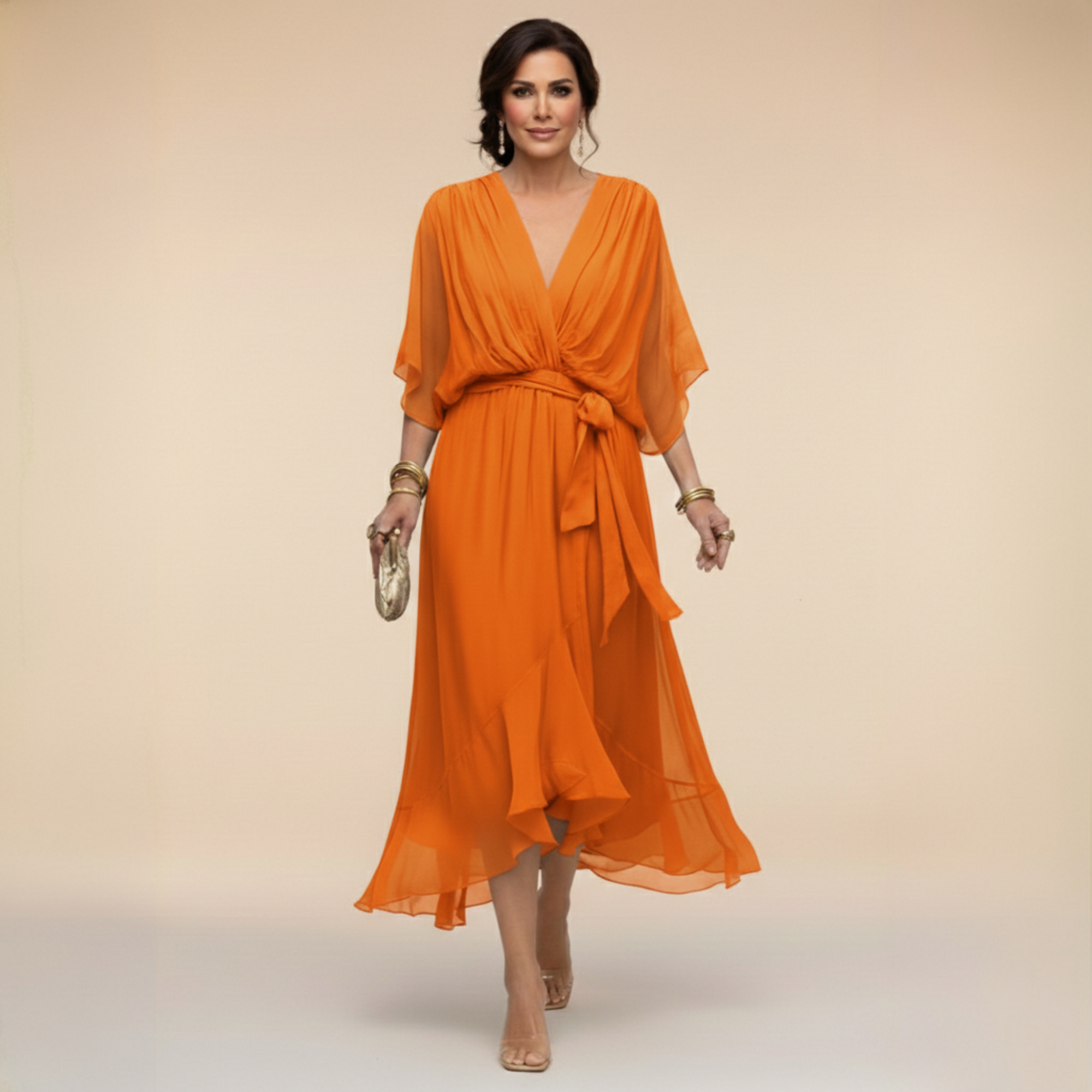 Vestido Largo con Lazo de Chifón para Mujer