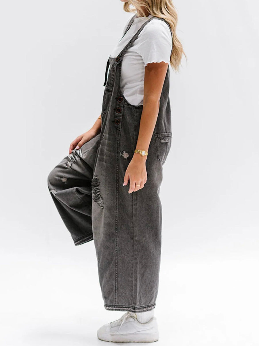 Vintage Wide Leg Denim Overalls for Women