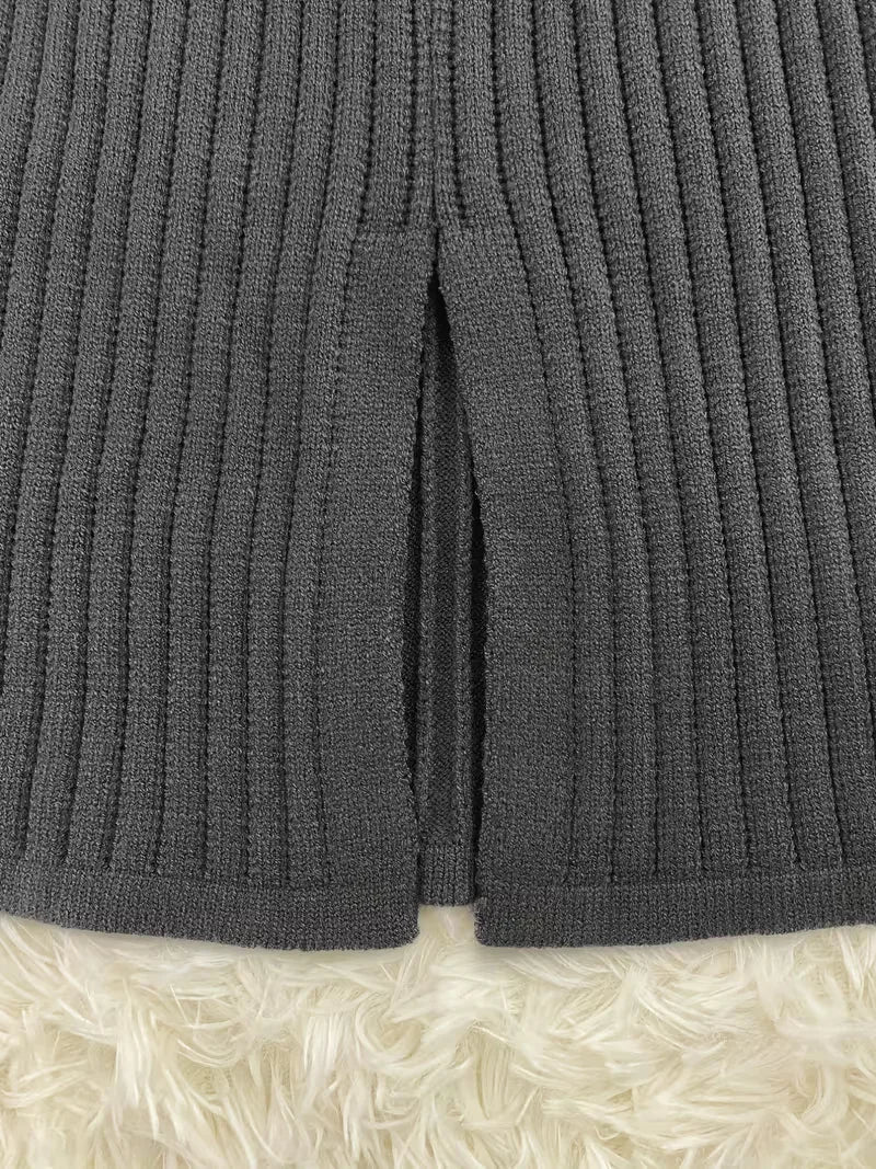 Falda Midi de Cintura Alta y Suéter Oversized de Punto Acanalado para Mujer