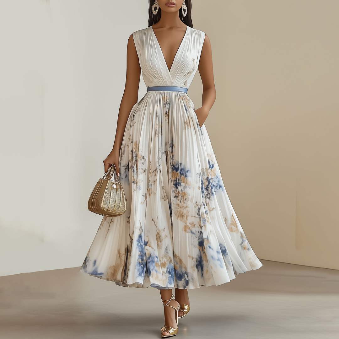 Vestido Largo Estampado con Plisados para Mujer