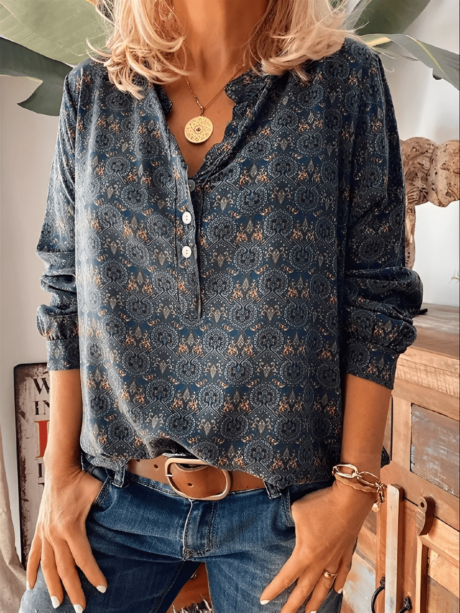 Casual Blouse with Geometric Print for Women