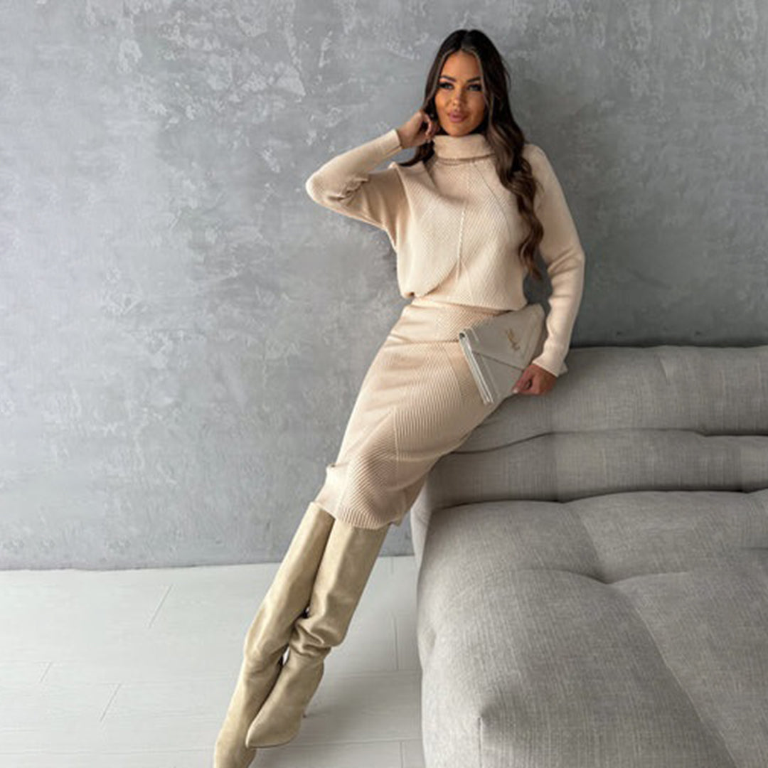 Conjunto de Falda Midi y Suéter de Cuello Alto para Mujer