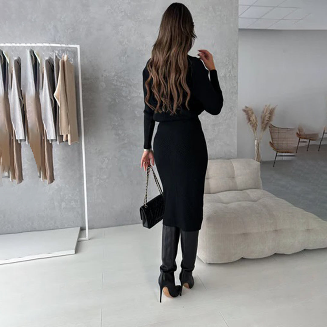 Conjunto de Falda Midi y Suéter de Cuello Alto para Mujer