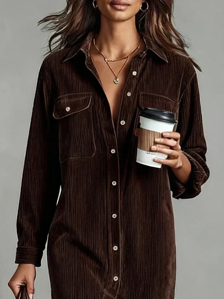 Long Sleeve Button Down Midi Shirt Dress for Women
