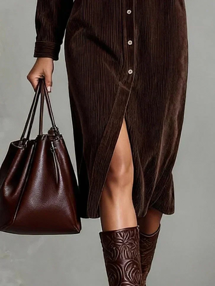 Long Sleeve Button Down Midi Shirt Dress for Women