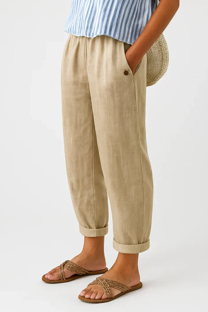 Pantalón Ancho de Lino Algodón para Mujer
