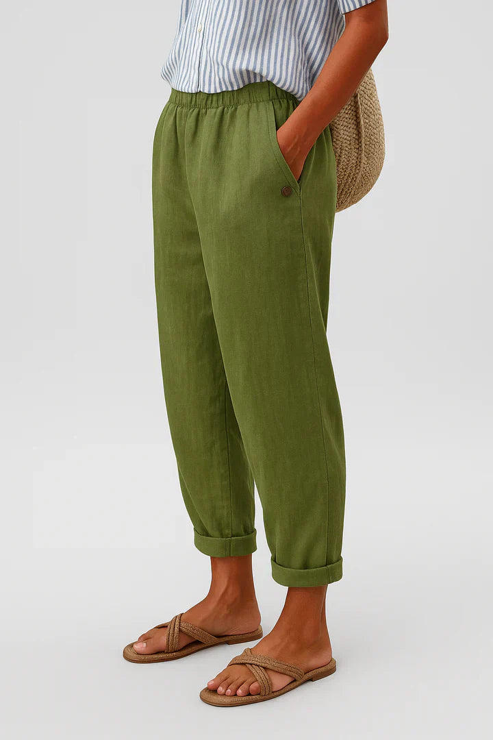 Pantalón Ancho de Lino Algodón para Mujer